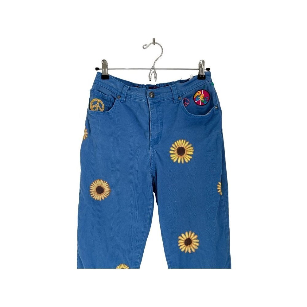 Gloria Vanderbild Blue Jeans with Daisies LOVE PEACE Embroidered Patches - Picture 4 of 14